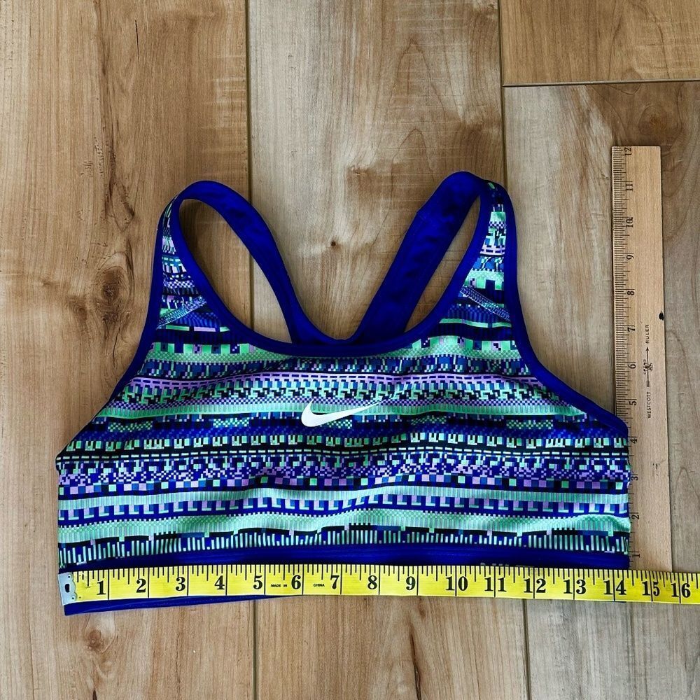 Nike Navy Blue & Lime Patterned Pro Sports Bra Large - Picture 3 of 11